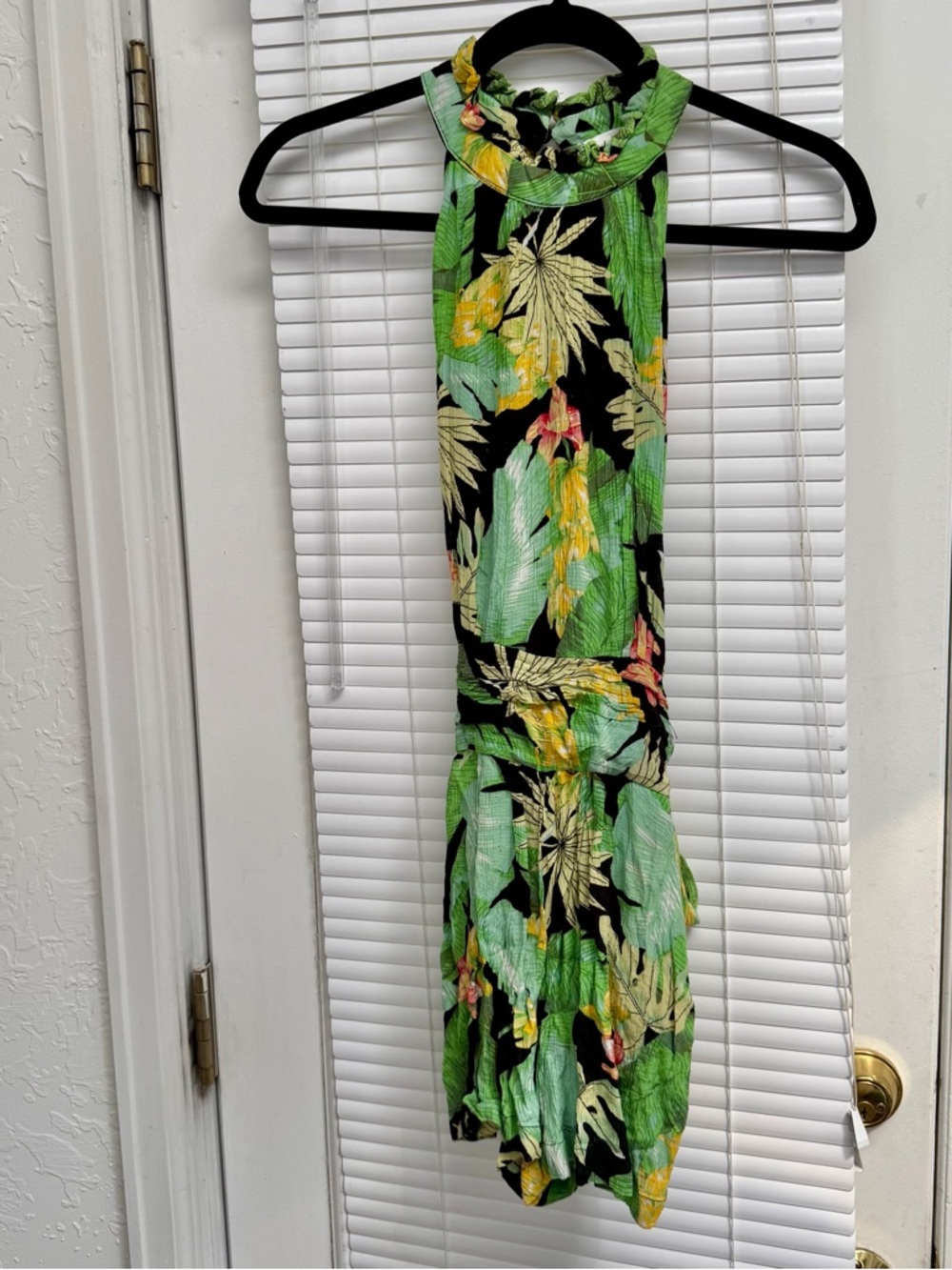 Nicole Miller Tropical Halter Romper with Pockets & Tie Back